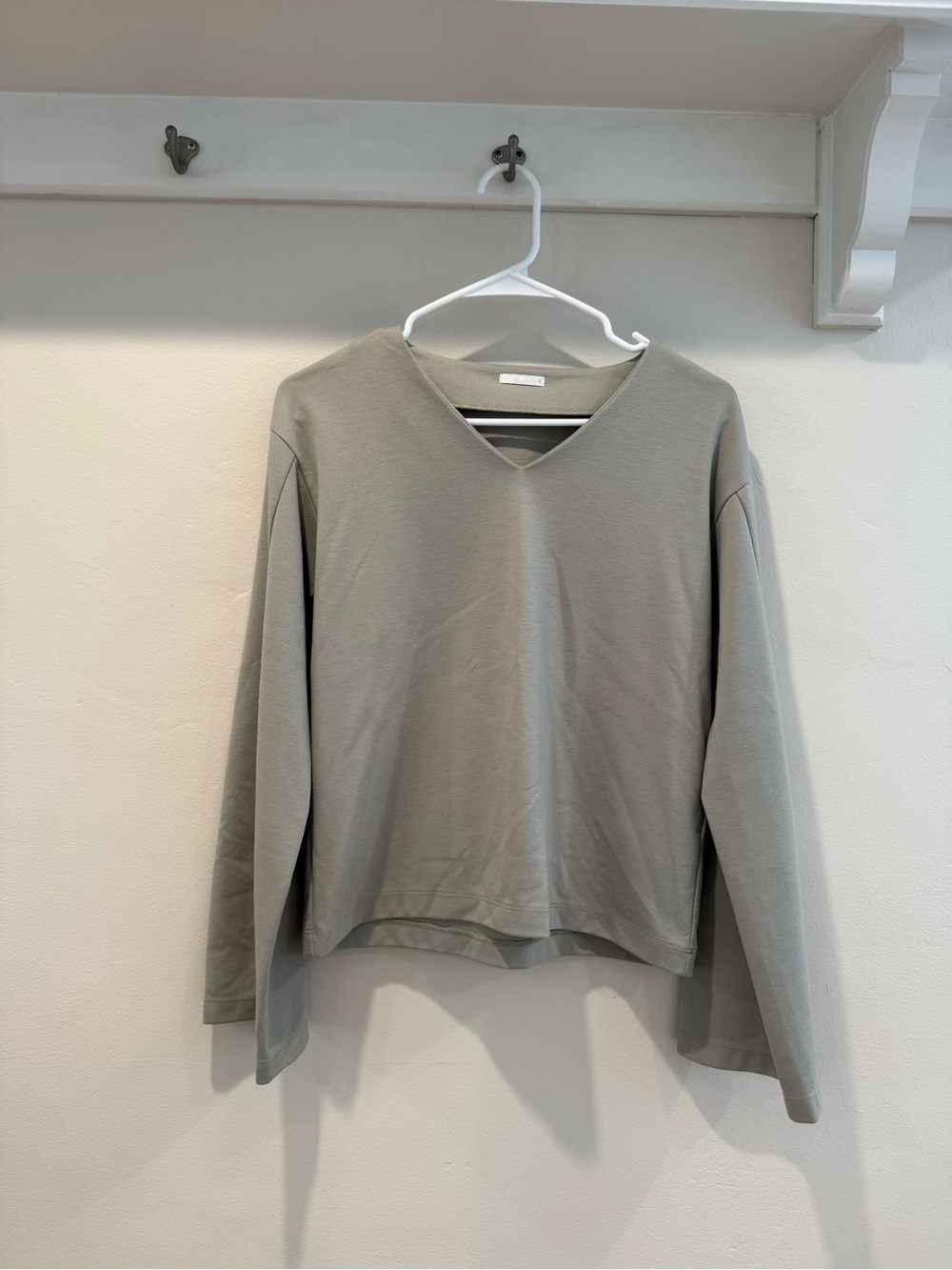 Relaxed V-Neck Long Sleeve Tee in Light Sage - Women's